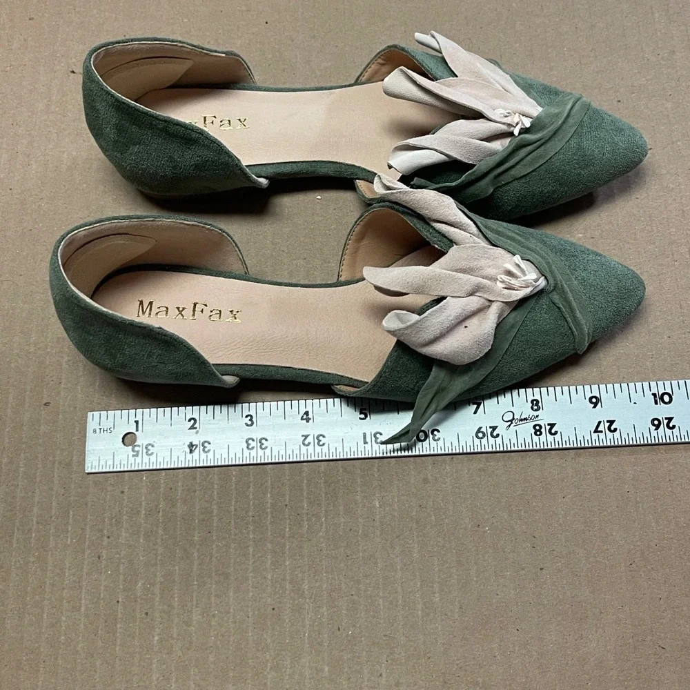 MaxFax Size 6 Green Eco-Suede D'Orsay Floral Petal Pointed Toe Flat Shoes NWOB - Picture 8 of 8